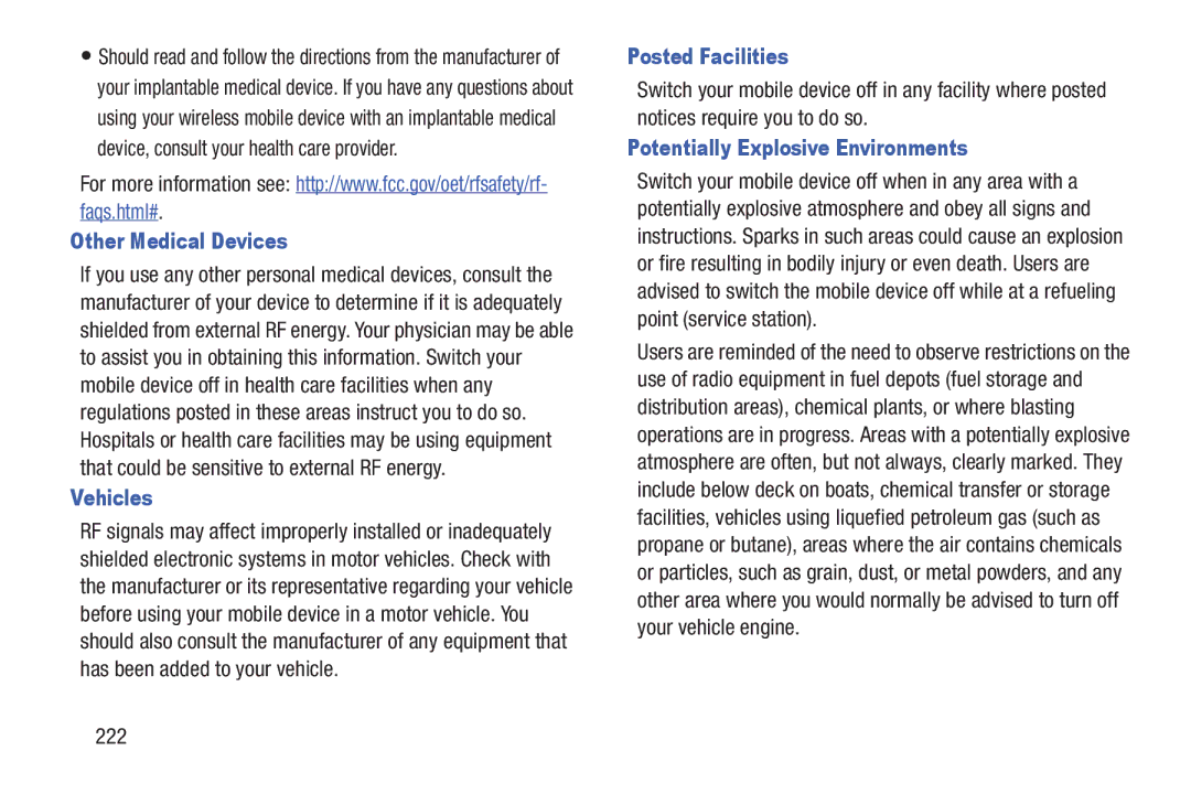 Samsung SGH-I497ZSAATT Other Medical Devices, Vehicles, Posted Facilities, Potentially Explosive Environments, 222 