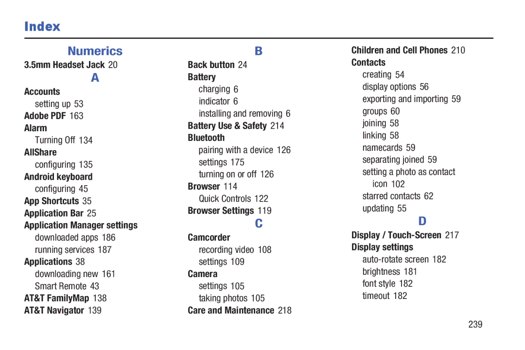 Samsung SGH-I497ZSAATT user manual Numerics 