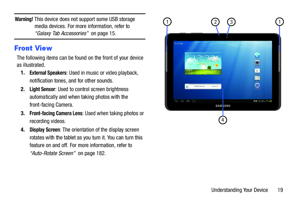 Samsung SGH-I497ZSAATT user manual Front View 