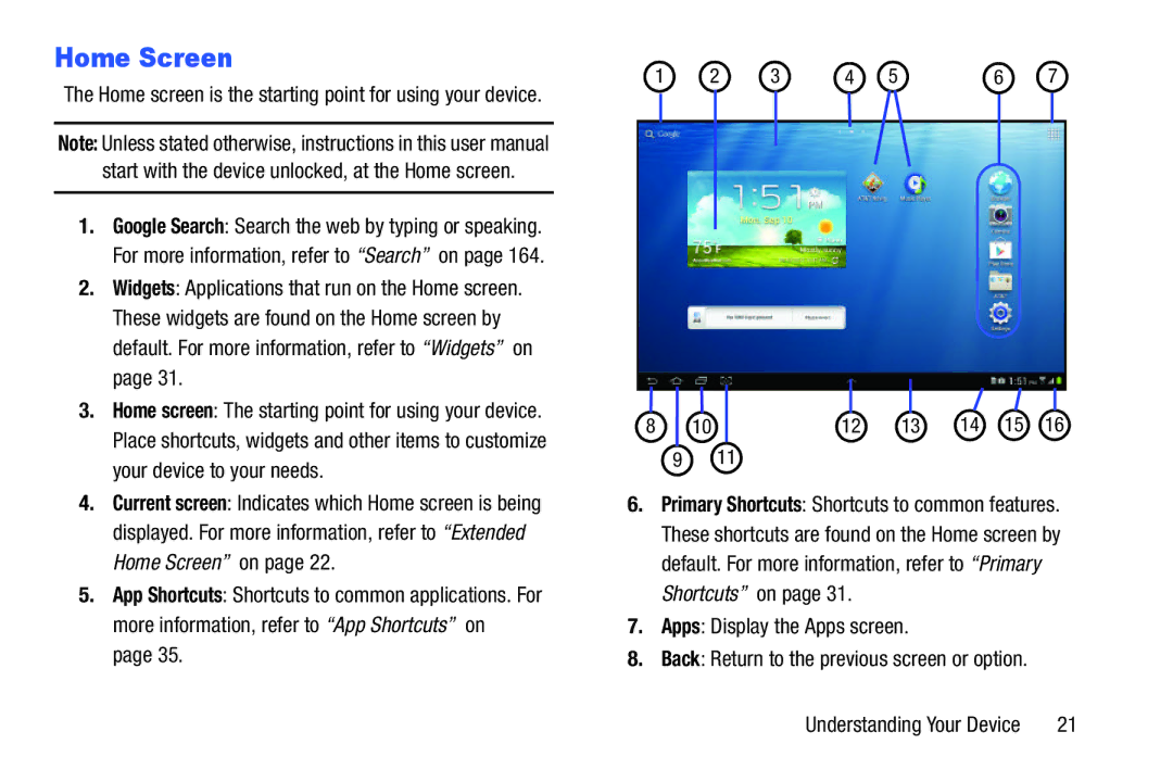 Samsung SGH-I497ZSAATT user manual Home Screen, Home screen is the starting point for using your device 