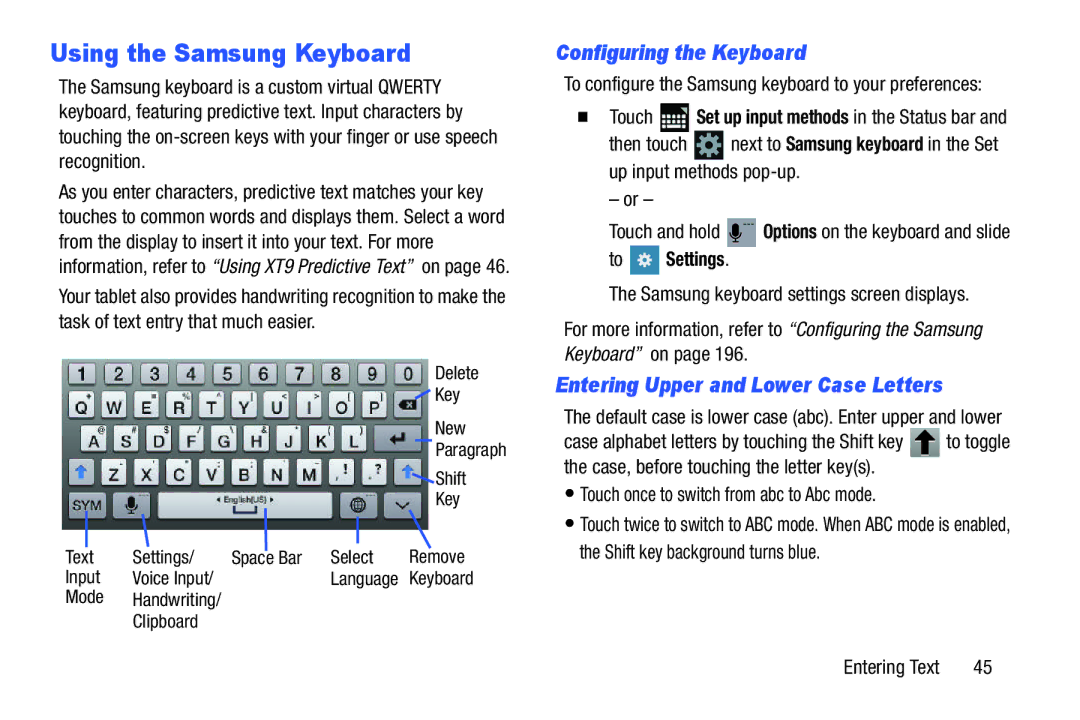 Samsung SGH-I497ZSAATT Using the Samsung Keyboard, Configuring the Keyboard, Entering Upper and Lower Case Letters 