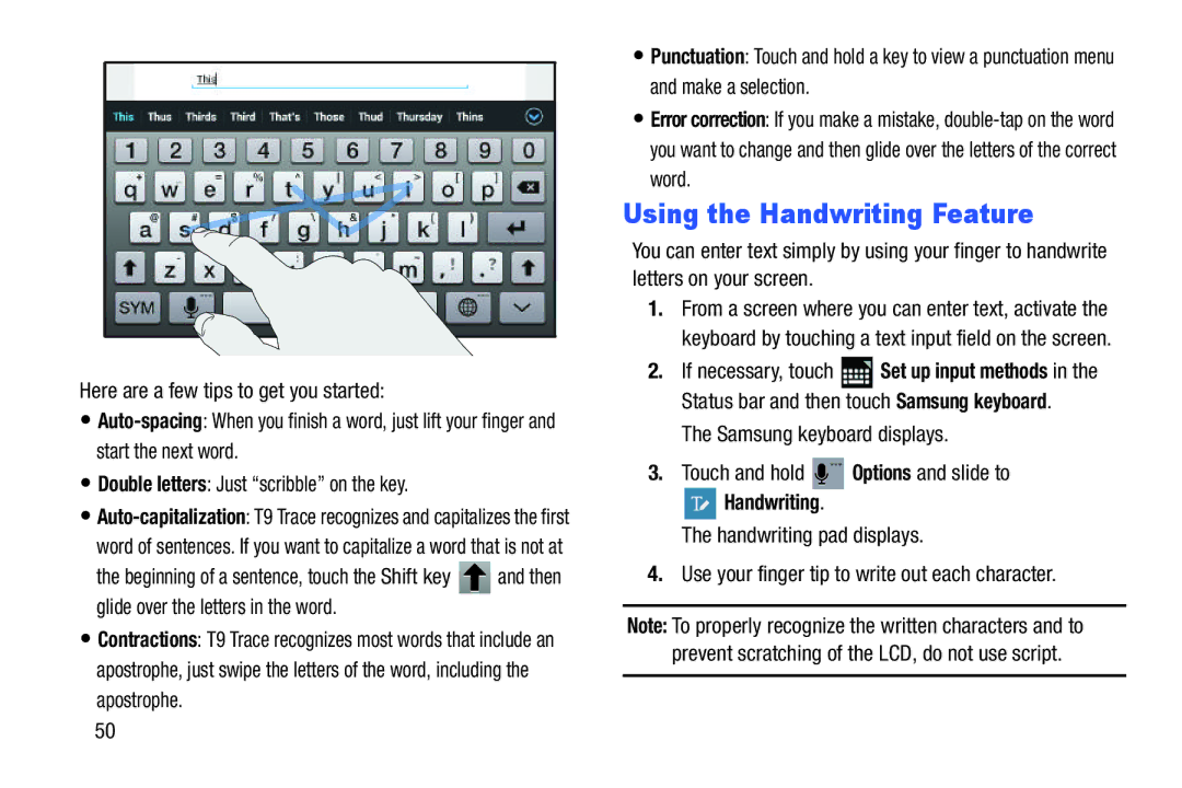 Samsung SGH-I497ZSAATT user manual Using the Handwriting Feature 