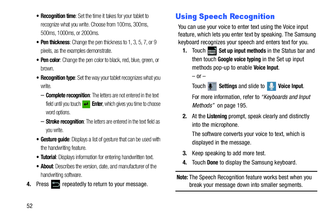 Samsung SGH-I497ZSAATT user manual Using Speech Recognition, Press repeatedly to return to your message 