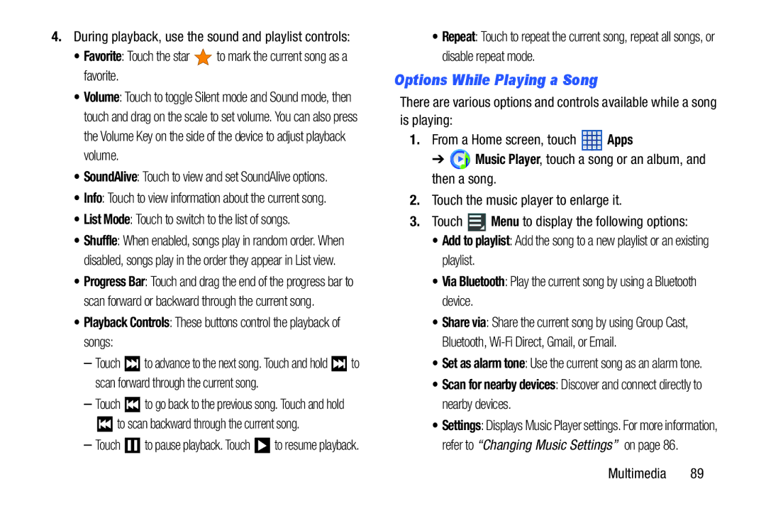 Samsung SGH-I497ZSAATT user manual Options While Playing a Song, List Mode Touch to switch to the list of songs 