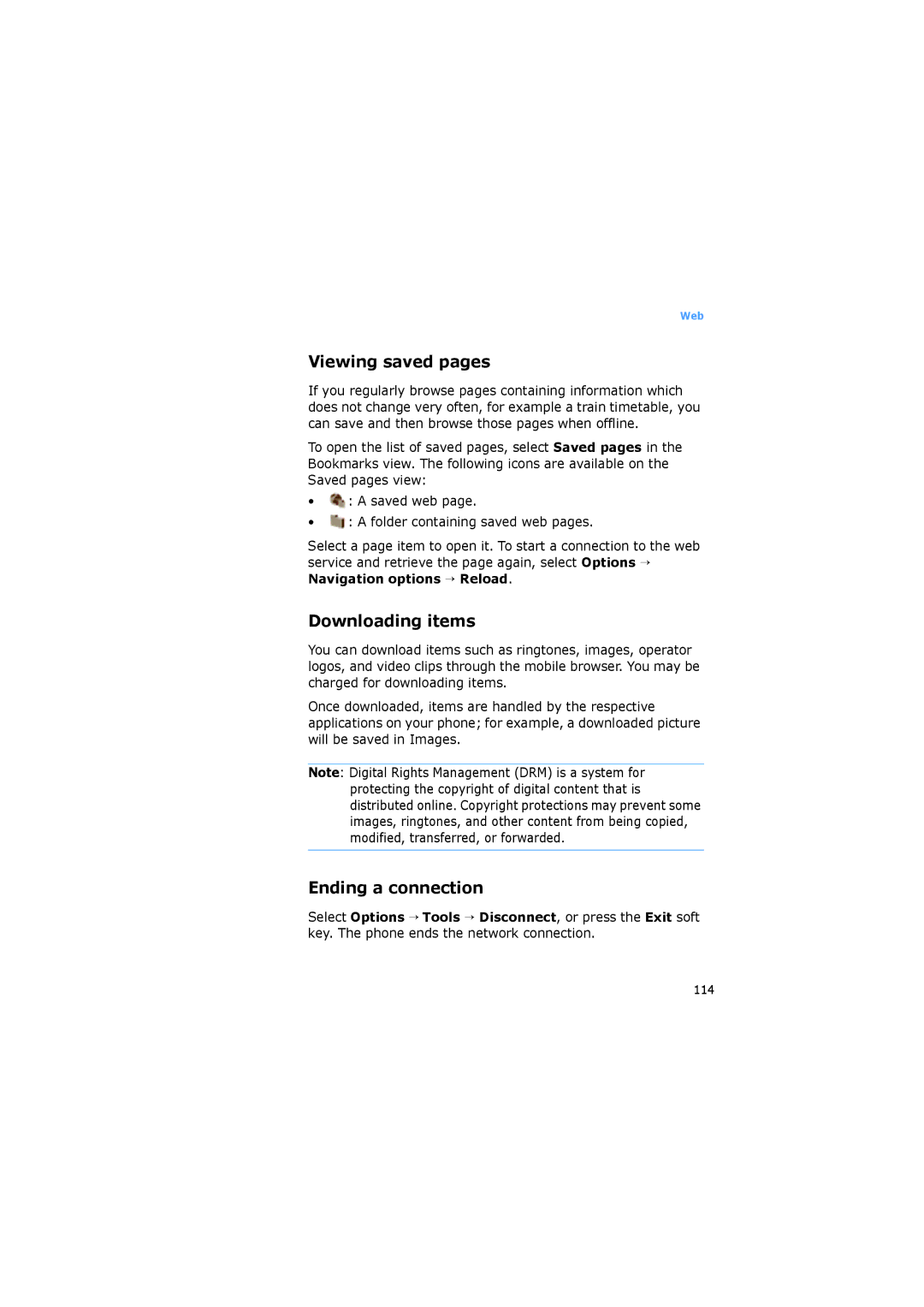 Samsung SGH-I520DKVVGR, SGH-I520DKAXET, SGH-I520DKVOMN manual Viewing saved pages, Downloading items, Ending a connection 