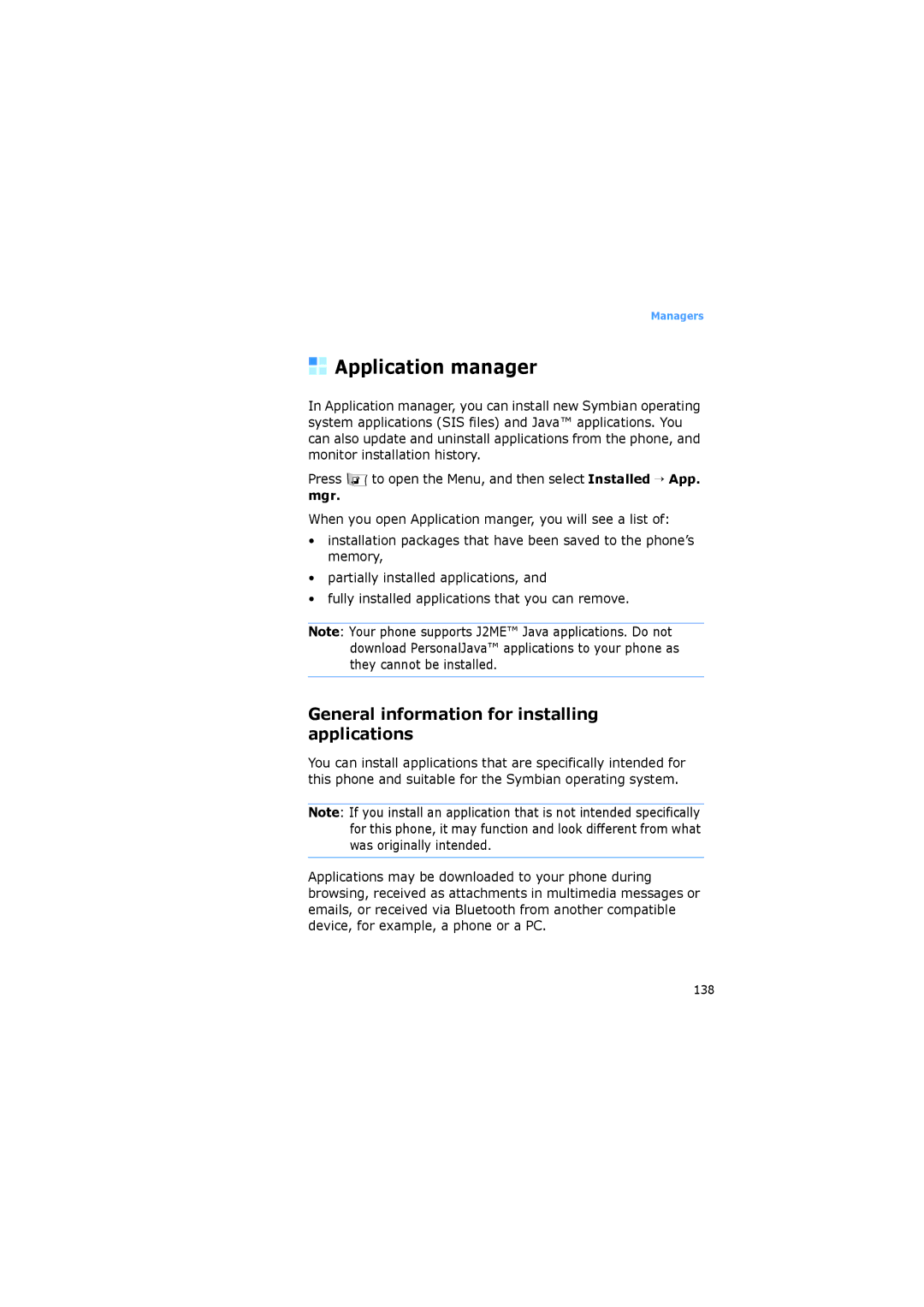 Samsung SGH-I520DKVVGR, SGH-I520DKAXET, SGH-I520DKVOMN Application manager, General information for installing applications 