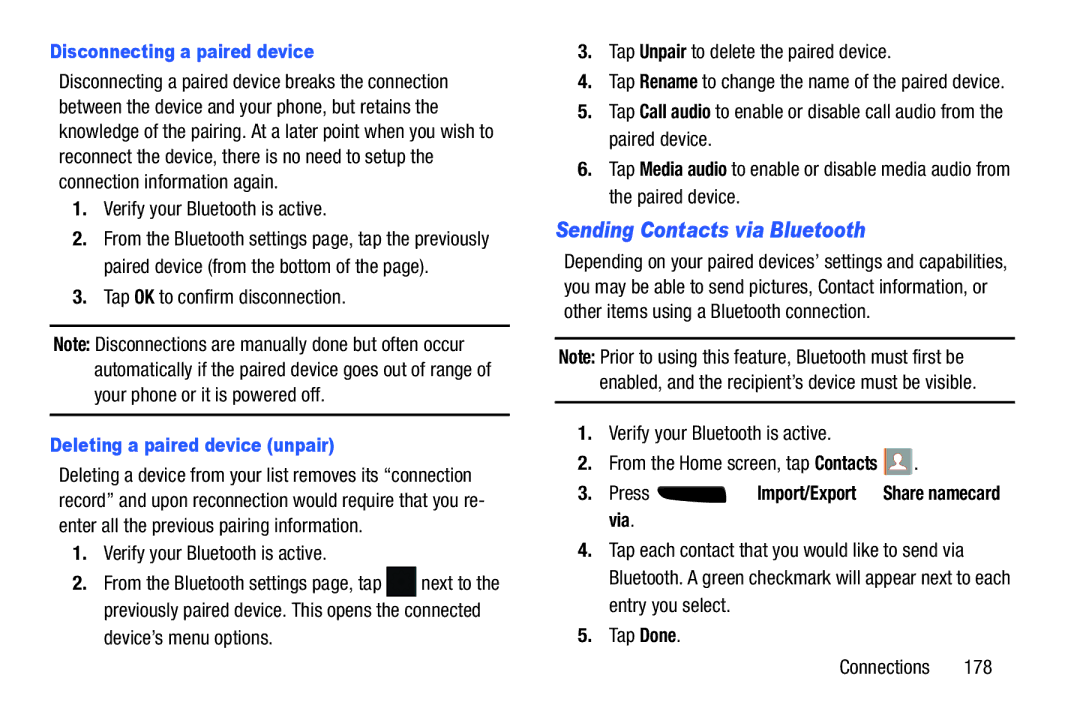 Samsung SGH-I537_UM Sending Contacts via Bluetooth, Disconnecting a paired device, Tap OK to confirm disconnection 