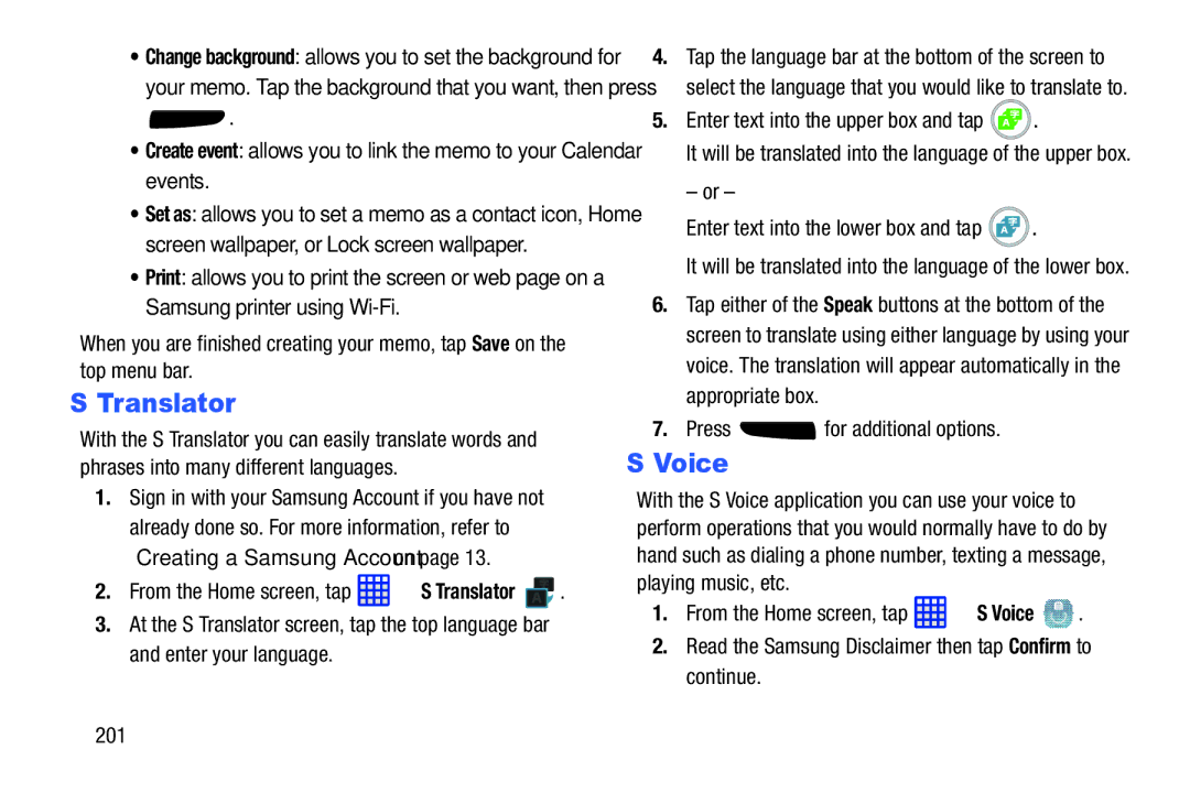 Samsung SGH-I537_UM Translator, Voice, Enter text into the upper box and tap, Enter text into the lower box and tap 