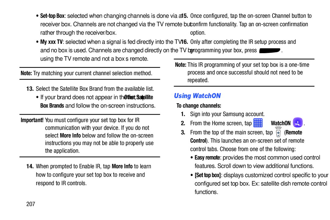 Samsung SGH-I537_UM user manual Using WatchON, To change channels, Control tabs. Choose from one of the following 