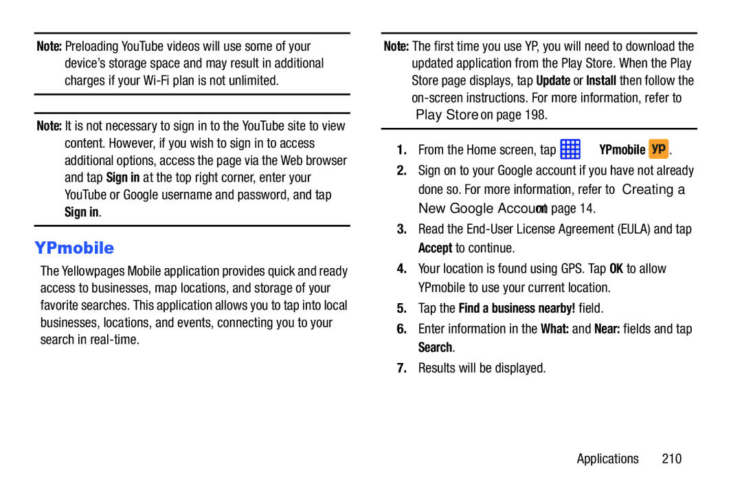 Samsung SGH-I537_UM user manual Sign, From the Home screen, tap YPmobile, Tap the Find a business nearby! field 