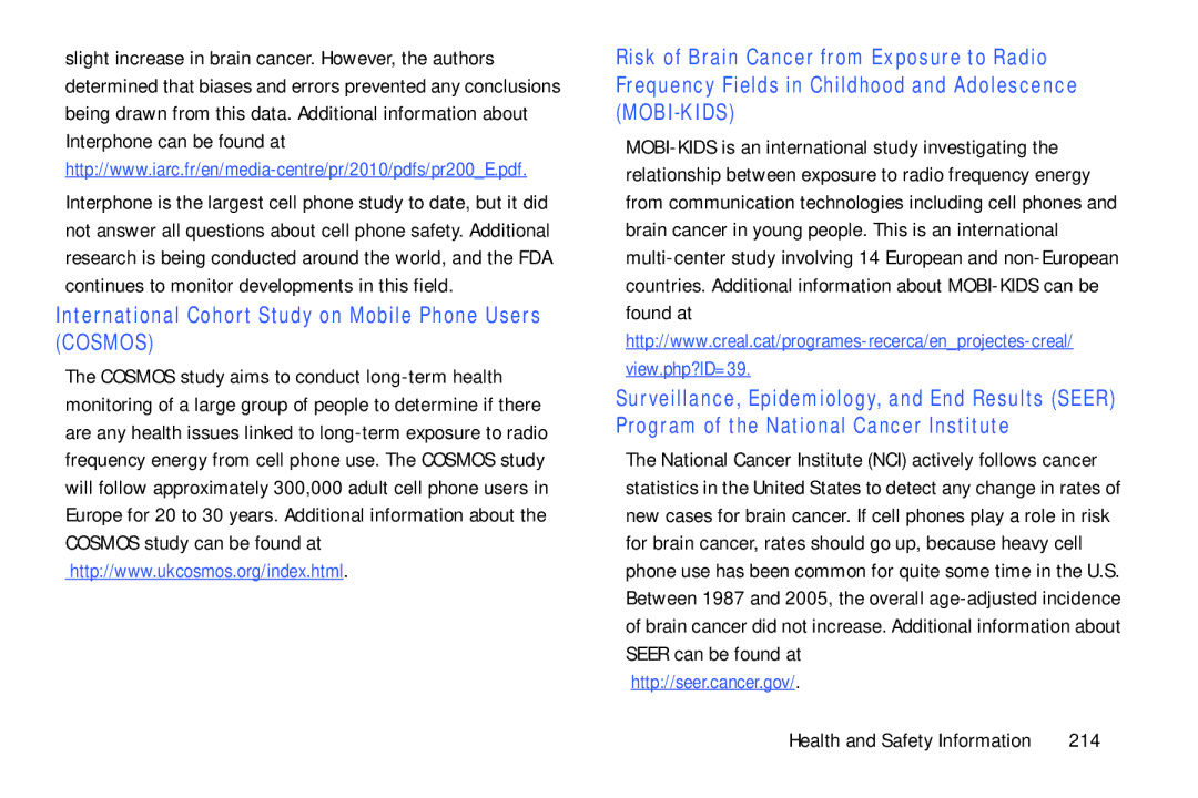 Samsung SGH-I537_UM user manual International Cohort Study on Mobile Phone Users Cosmos, 214 