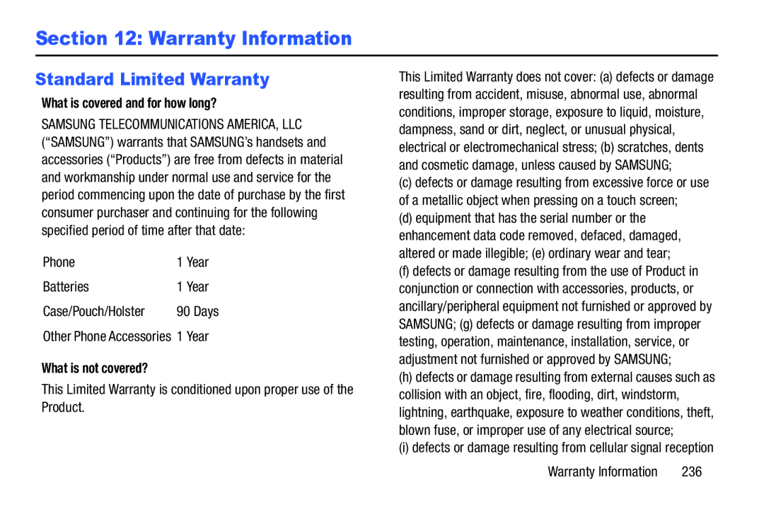 Samsung SGH-I537_UM user manual Standard Limited Warranty, What is covered and for how long?, What is not covered? 