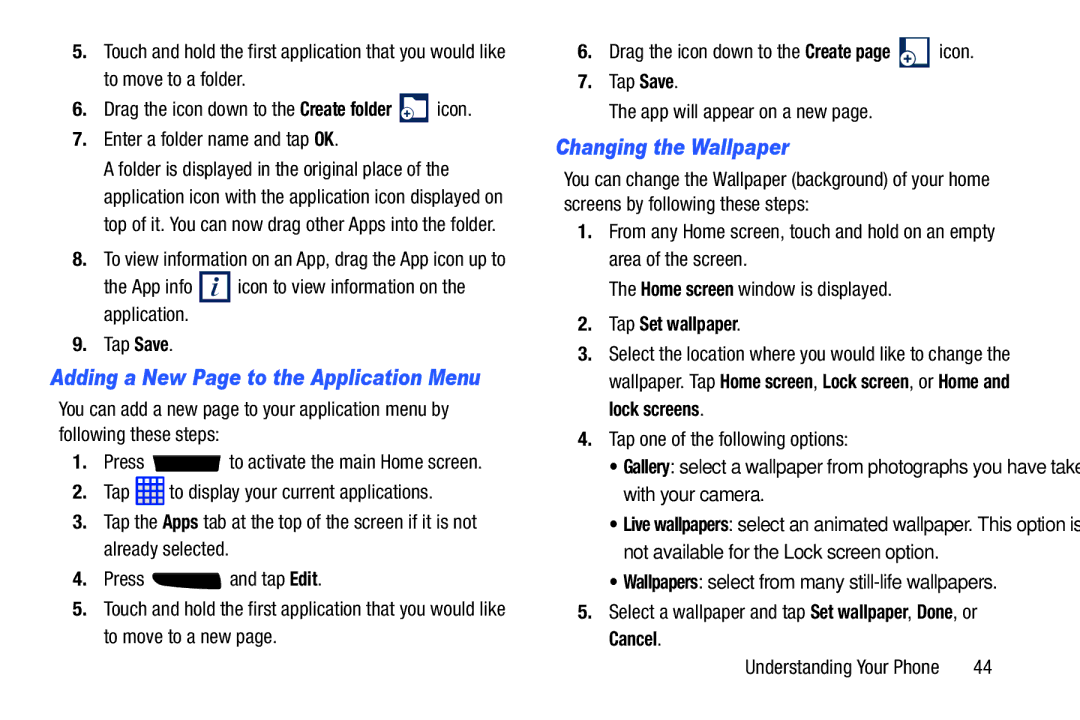 Samsung SGH-I537_UM user manual Changing the Wallpaper, Enter a folder name and tap OK, Tap Set wallpaper 