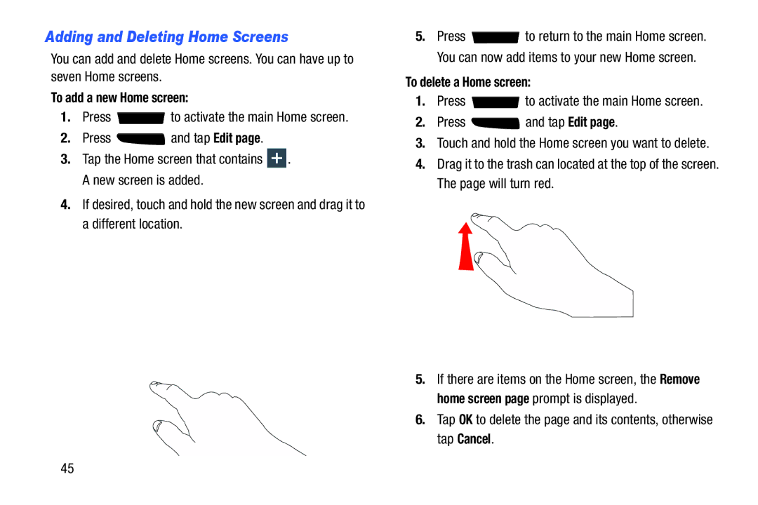 Samsung SGH-I537_UM user manual Adding and Deleting Home Screens, To add a new Home screen, To delete a Home screen 