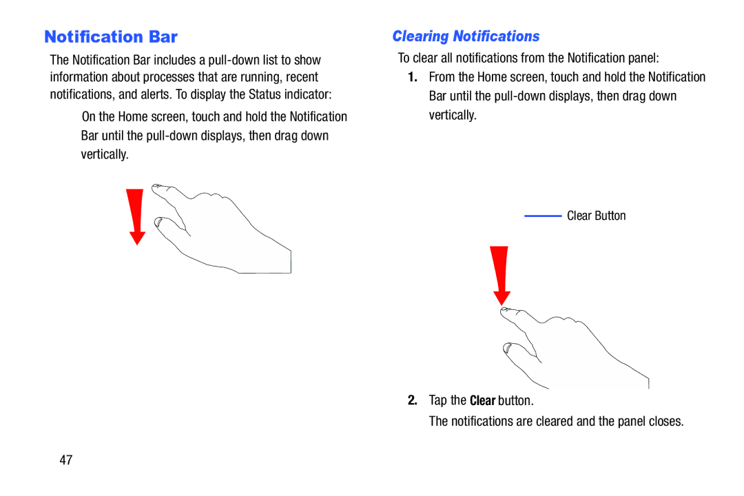 Samsung SGH-I537_UM user manual Notification Bar, Clearing Notifications, Clear Button 