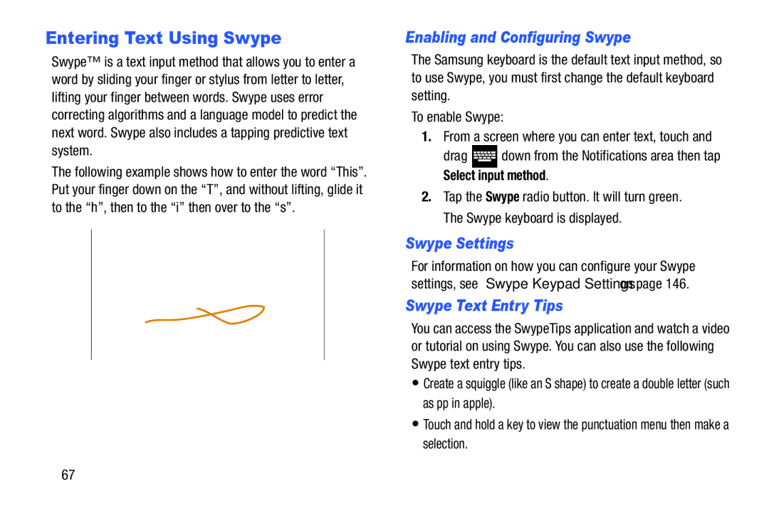 Samsung SGH-I537_UM Entering Text Using Swype, Enabling and Configuring Swype, Swype Settings, Swype Text Entry Tips 