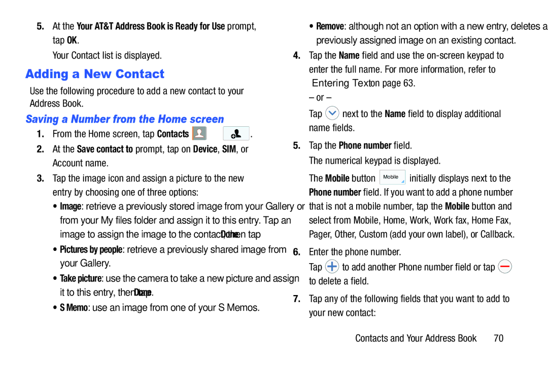 Samsung SGH-I537_UM user manual Adding a New Contact, Saving a Number from the Home screen, Your Contact list is displayed 