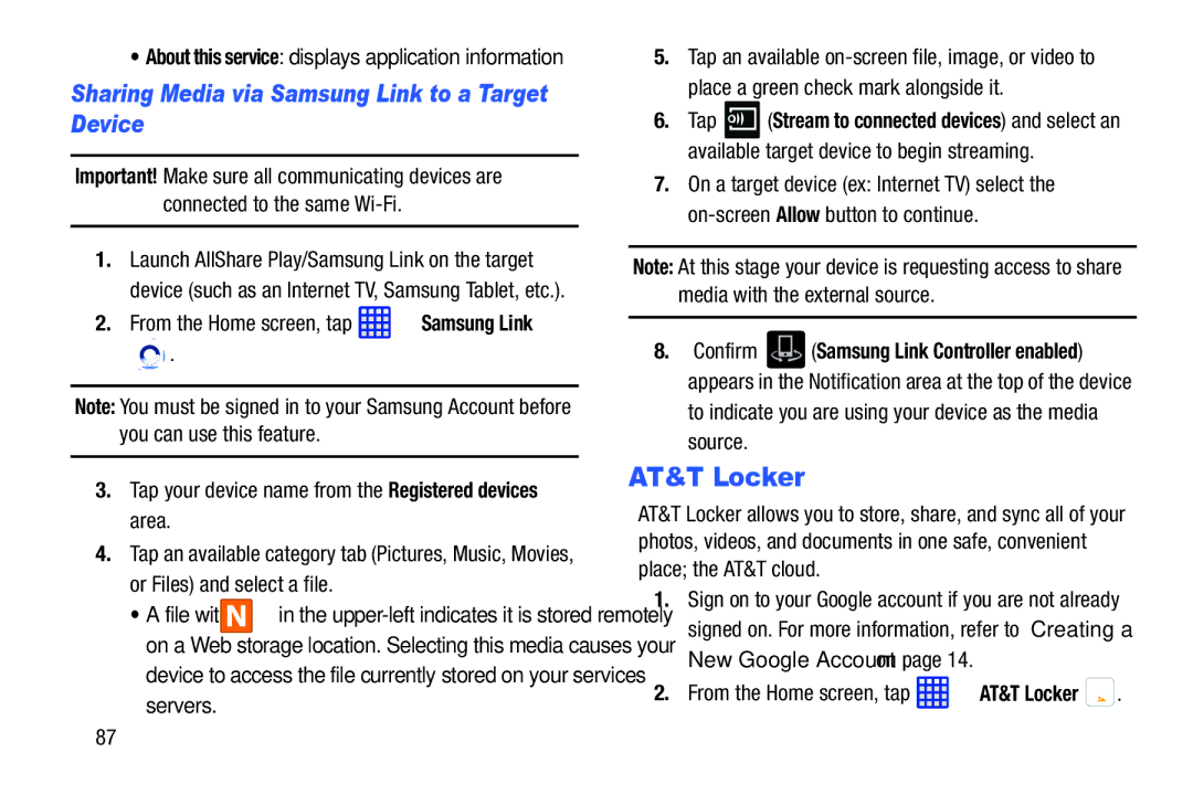 Samsung SGH-I537_UM user manual AT&T Locker, Sharing Media via Samsung Link to a Target Device 