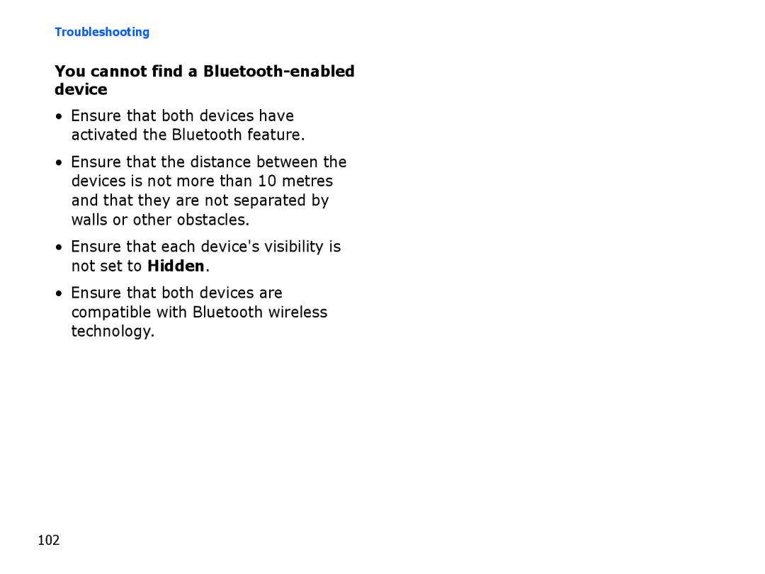 Samsung SGH-I550DKFARB, SGH-I550DKFXSG, SGH-I550DKWARB, SGH-I550DKWTUR manual You cannot find a Bluetooth-enabled device 