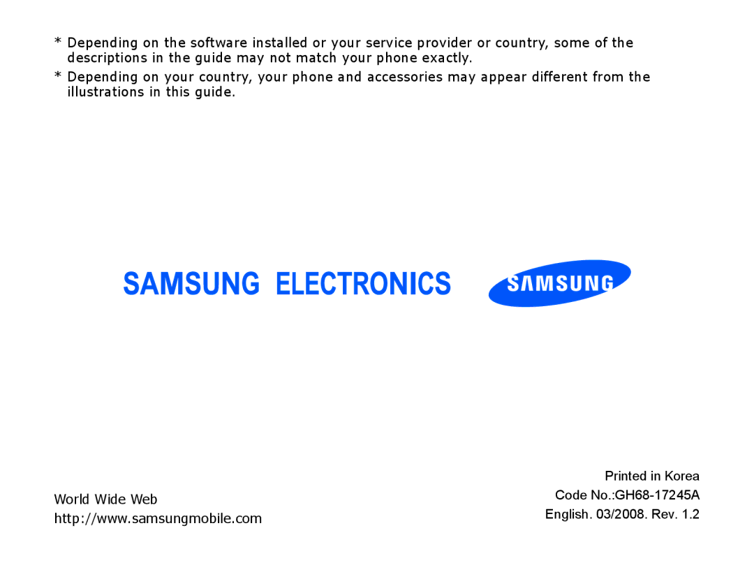 Samsung SGH-I550DKWTUR, SGH-I550DKFXSG, SGH-I550DKWARB, SGH-I550DKWMED, SGH-I550DKMXSG, SGH-I550DKFARB Code No.GH68-17245A 