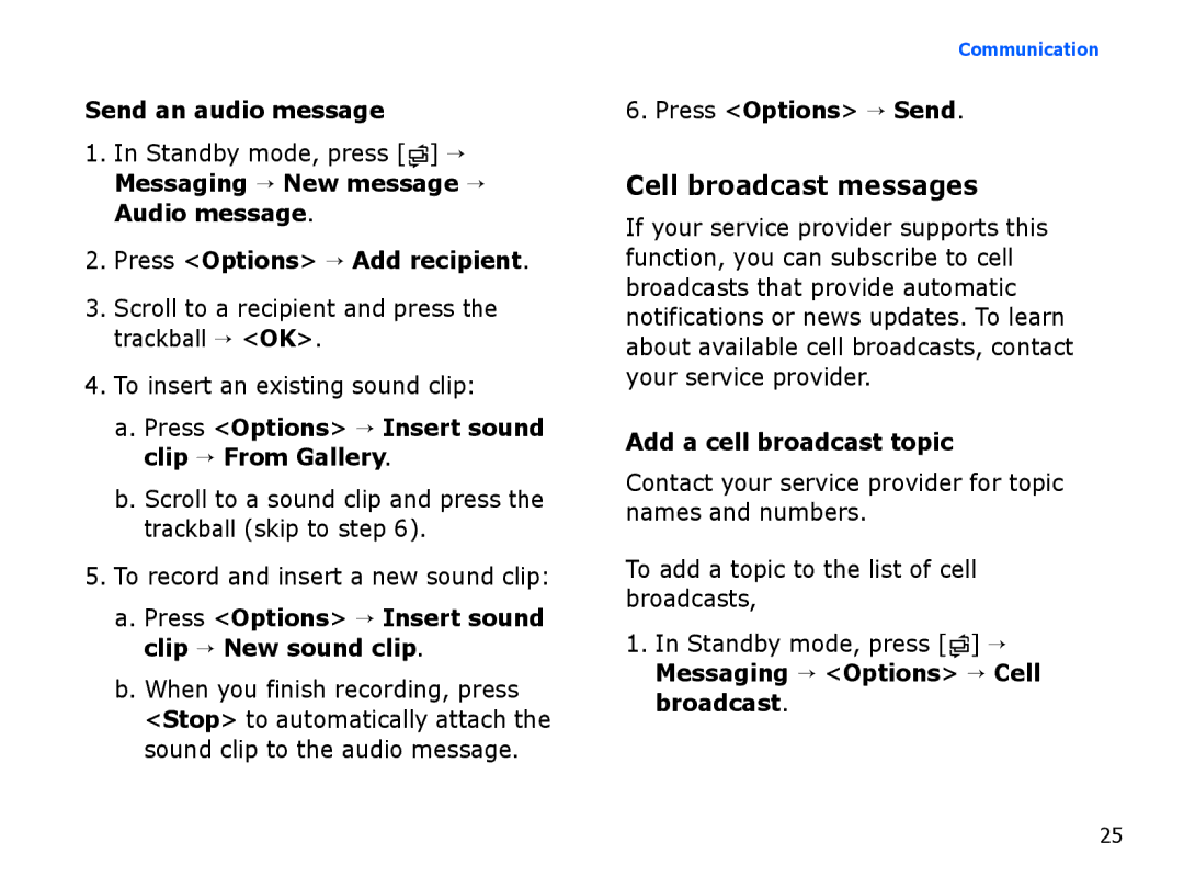 Samsung SGH-I550DKFXSG, SGH-I550DKWARB, SGH-I550DKWTUR, SGH-I550DKWMED, SGH-I550DKMXSG, SGH-I550DKFARB Cell broadcast messages 