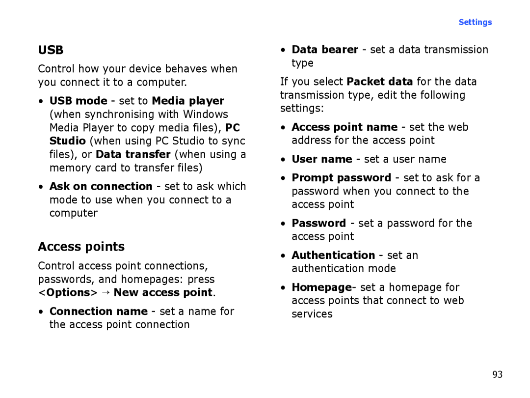 Samsung SGH-I550DKFARB, SGH-I550DKFXSG manual Access points, Connection name set a name for the access point connection 