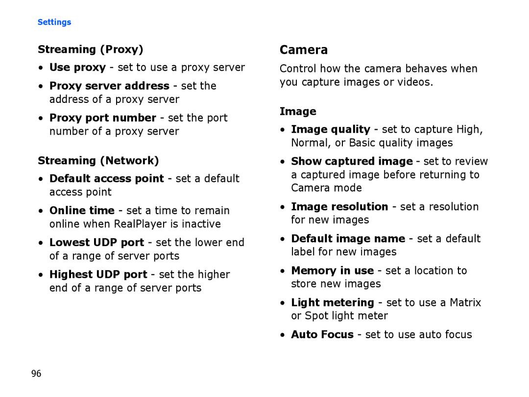 Samsung SGH-I550DKAARB, SGH-I550DKFXSG, SGH-I550DKWARB Camera, Streaming Proxy, Use proxy set to use a proxy server, Image 