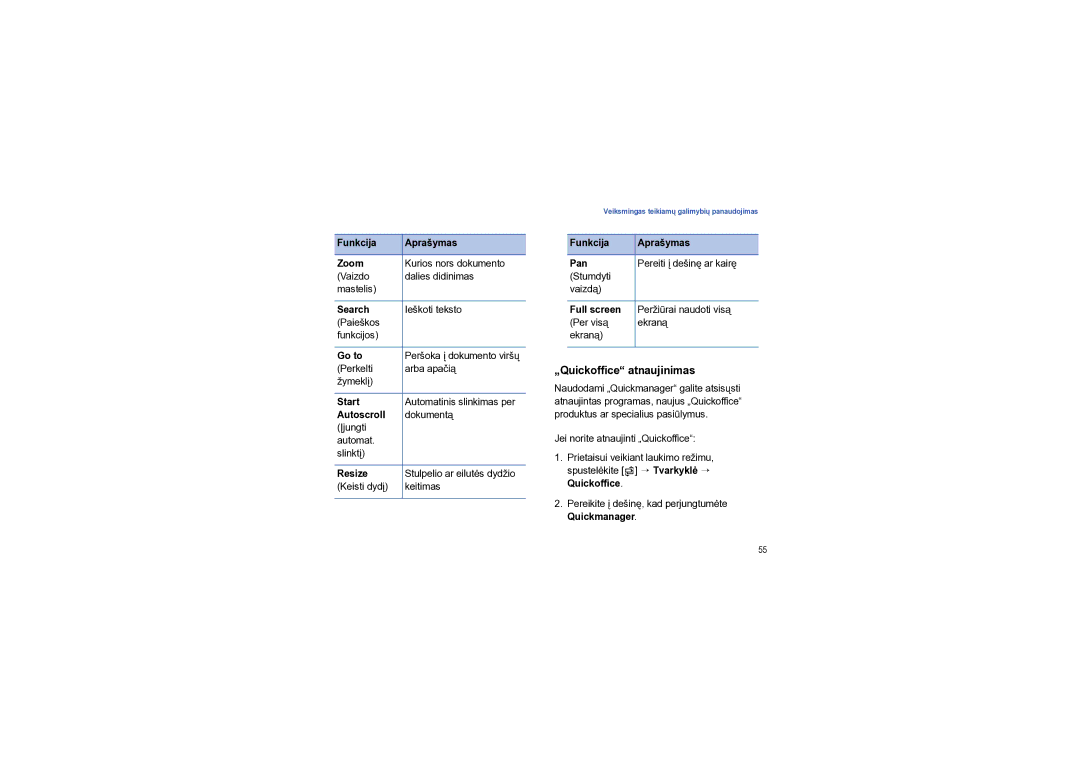 Samsung SGH-I550DKNSEB manual „Quickoffice atnaujinimas 