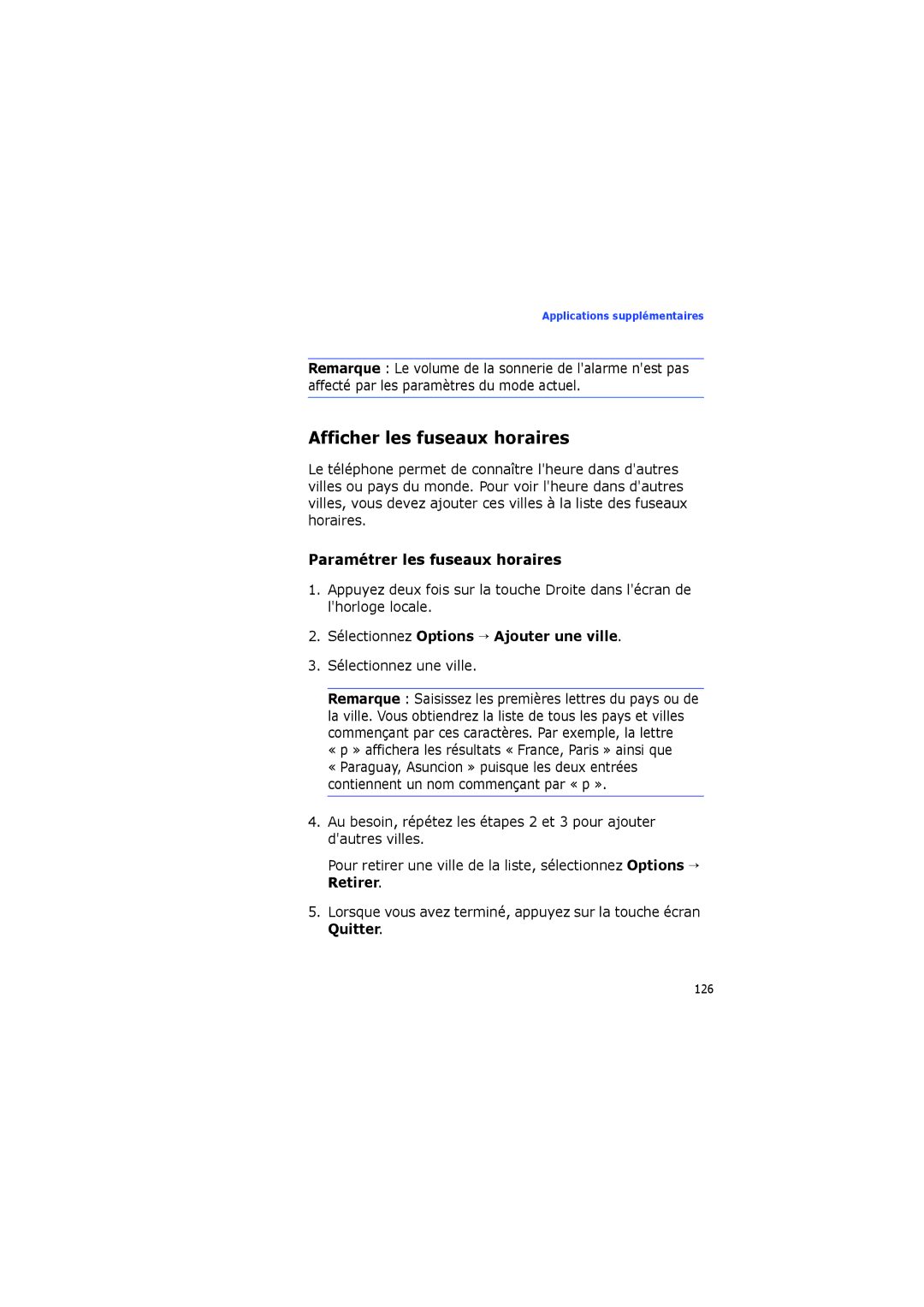 Samsung SGH-I560ZKVSFR manual Afficher les fuseaux horaires, Paramétrer les fuseaux horaires, Sélectionnez une ville 