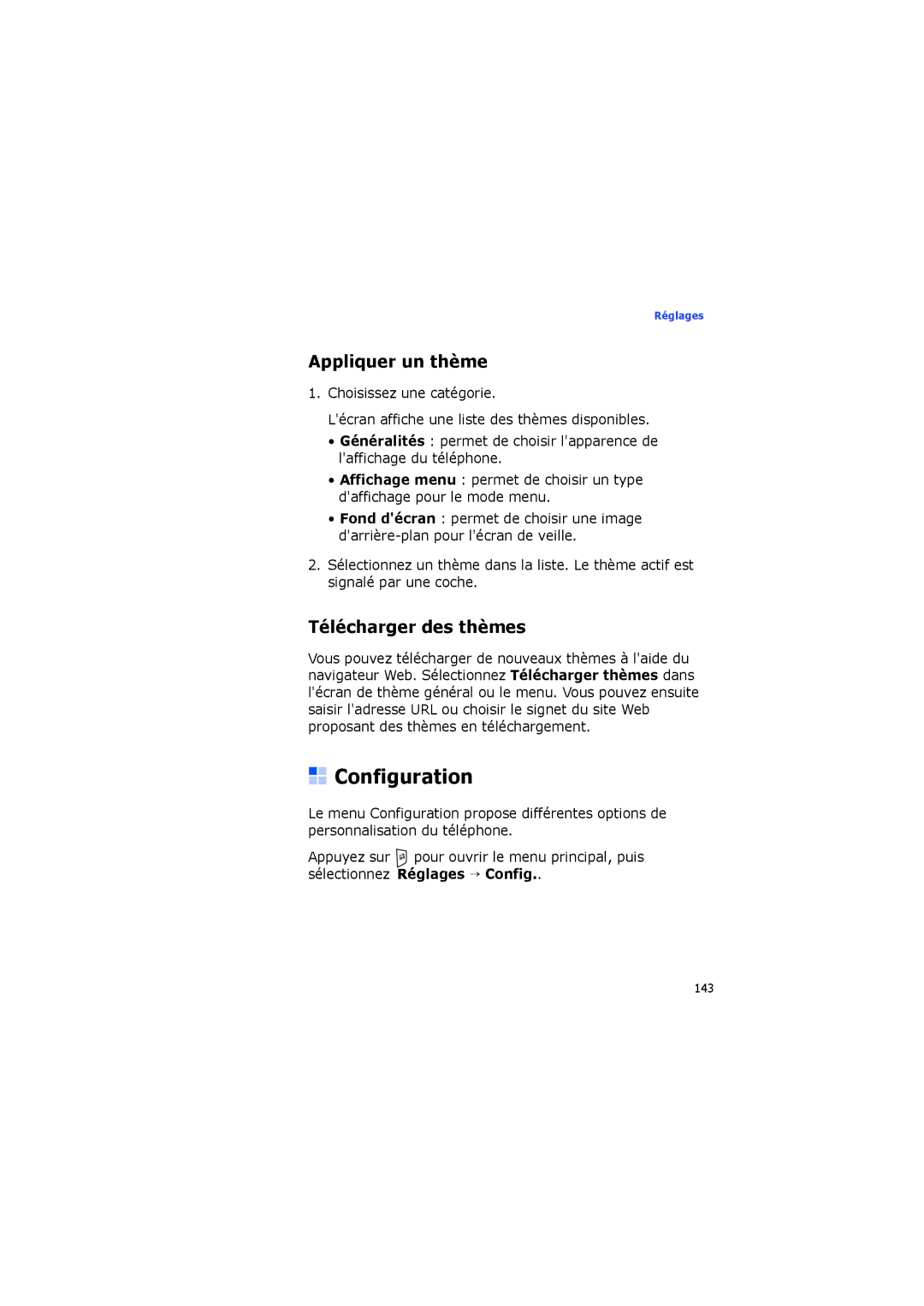 Samsung SGH-I560ZKVSFR manual Configuration, Appliquer un thème, Télécharger des thèmes 