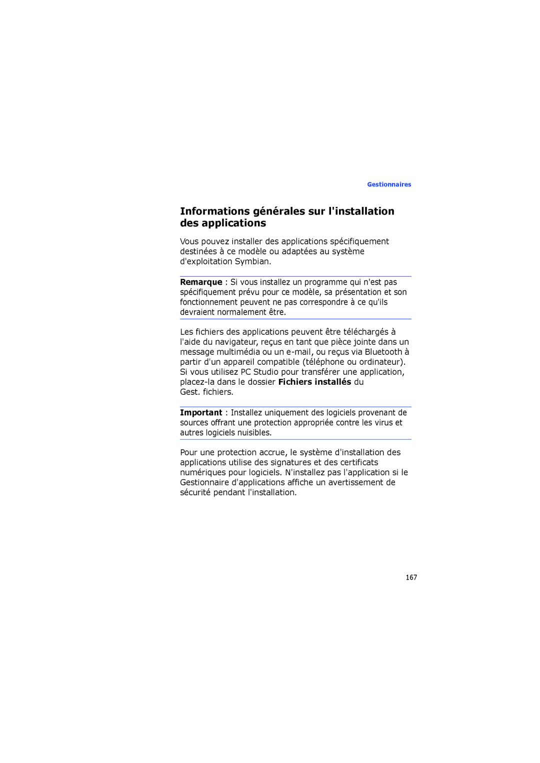 Samsung SGH-I560ZKVSFR manual Informations générales sur linstallation des applications, Gest. fichiers 