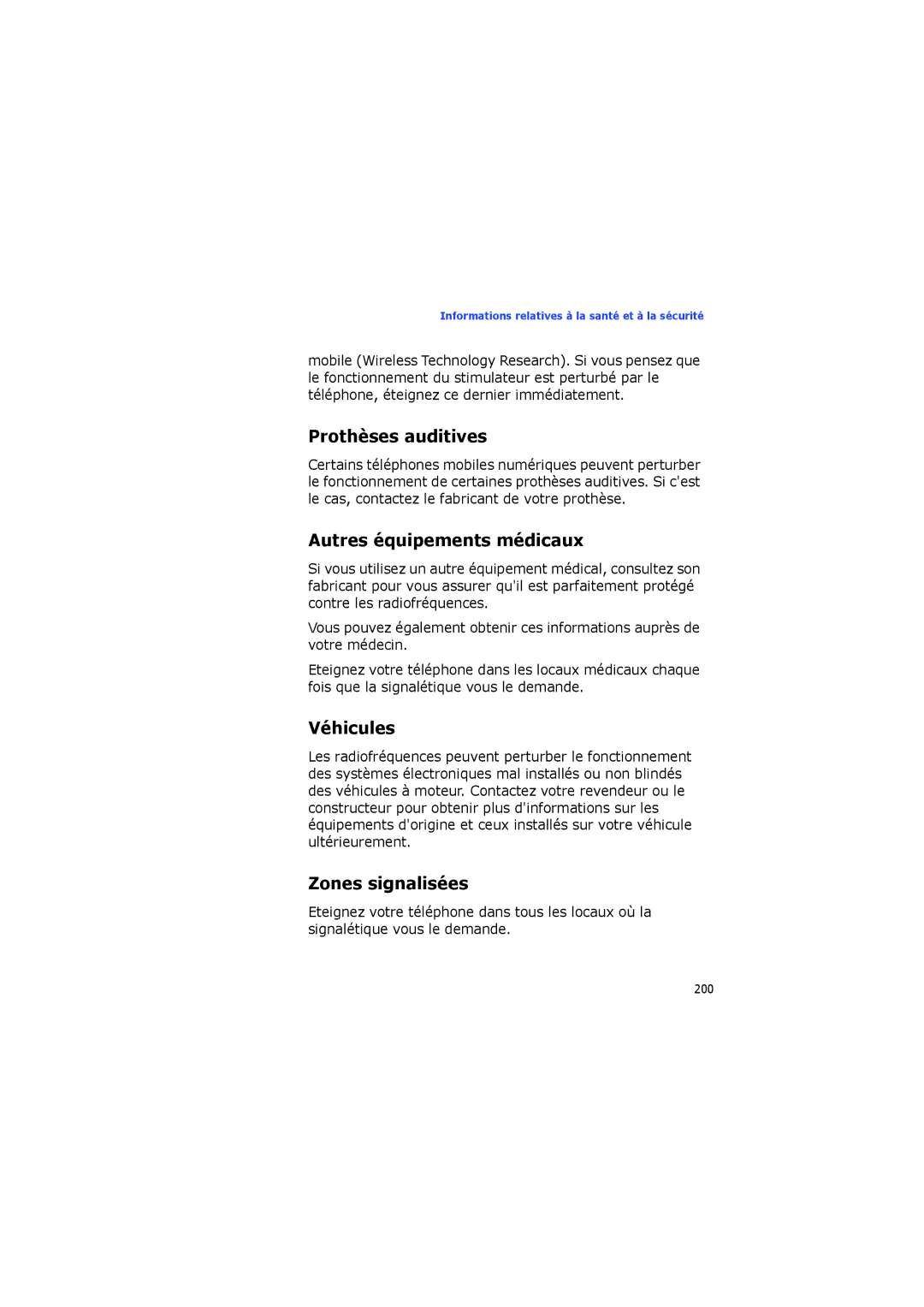 Samsung SGH-I560ZKVSFR manual Prothèses auditives, Autres équipements médicaux, Véhicules, Zones signalisées 