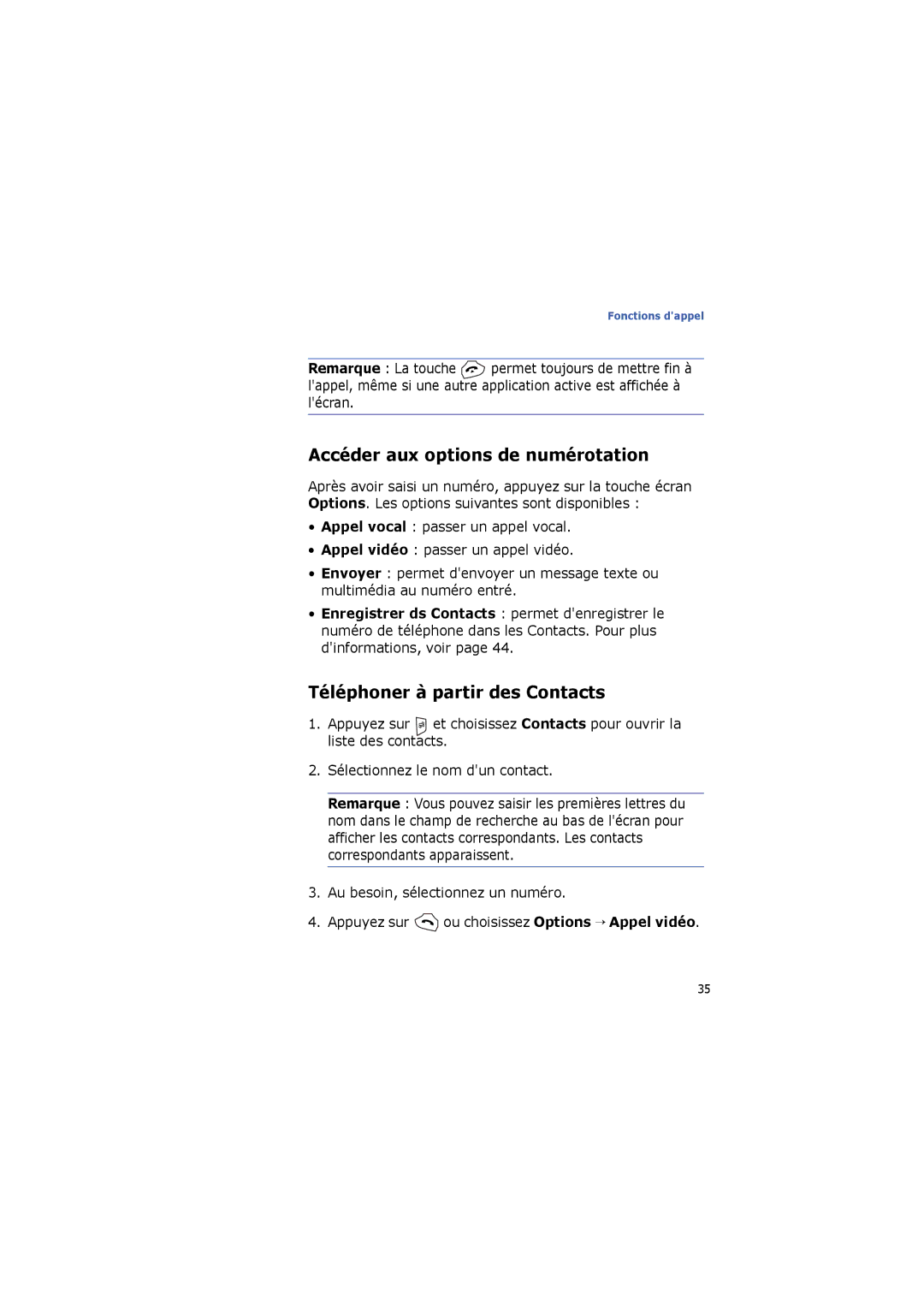 Samsung SGH-I560ZKVSFR manual Accéder aux options de numérotation, Téléphoner à partir des Contacts 