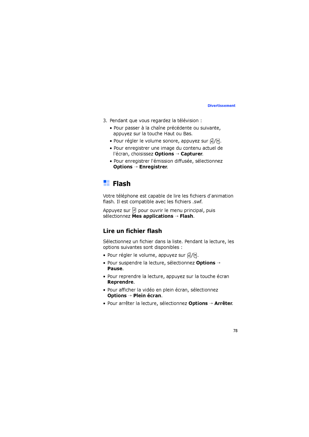 Samsung SGH-I560ZKVSFR manual Flash, Lire un fichier flash, Pendant que vous regardez la télévision 