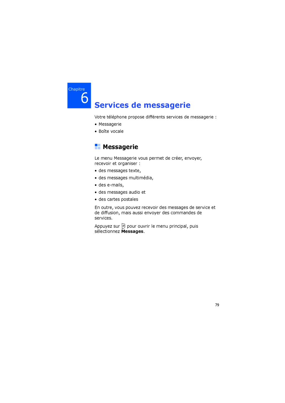 Samsung SGH-I560ZKVSFR manual Services de messagerie, Messagerie 