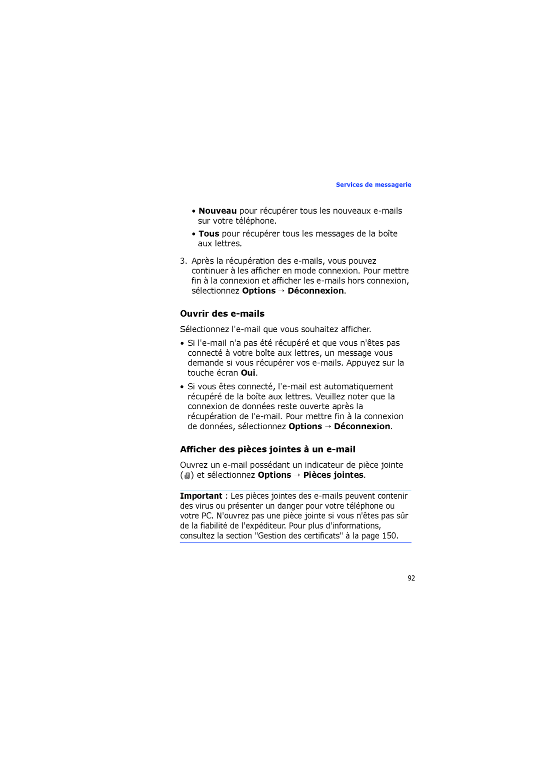 Samsung SGH-I560ZKVSFR manual Ouvrir des e-mails, Afficher des pièces jointes à un e-mail 