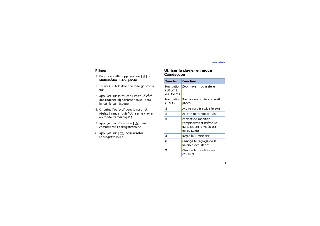 Samsung SGH-I560ZKVSFR manual Filmer, Utiliser le clavier en mode Caméscope, Appuyez sur pour arrêter lenregistrement 