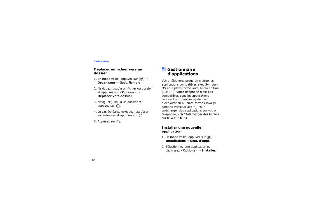 Samsung SGH-I560ZKVSFR Gestionnaire dapplications, Déplacer un fichier vers un dossier, Installer une nouvelle application 