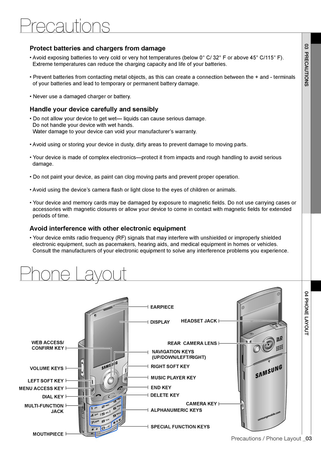 Samsung SGH-I560ZSVATL Phone Layout, Protect batteries and chargers from damage, Handle your device carefully and sensibly 