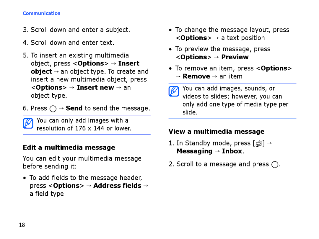 Samsung SGH-I560ZSVOMN, SGH-I560ZKVVD2 manual Edit a multimedia message, → Remove → an item, View a multimedia message 