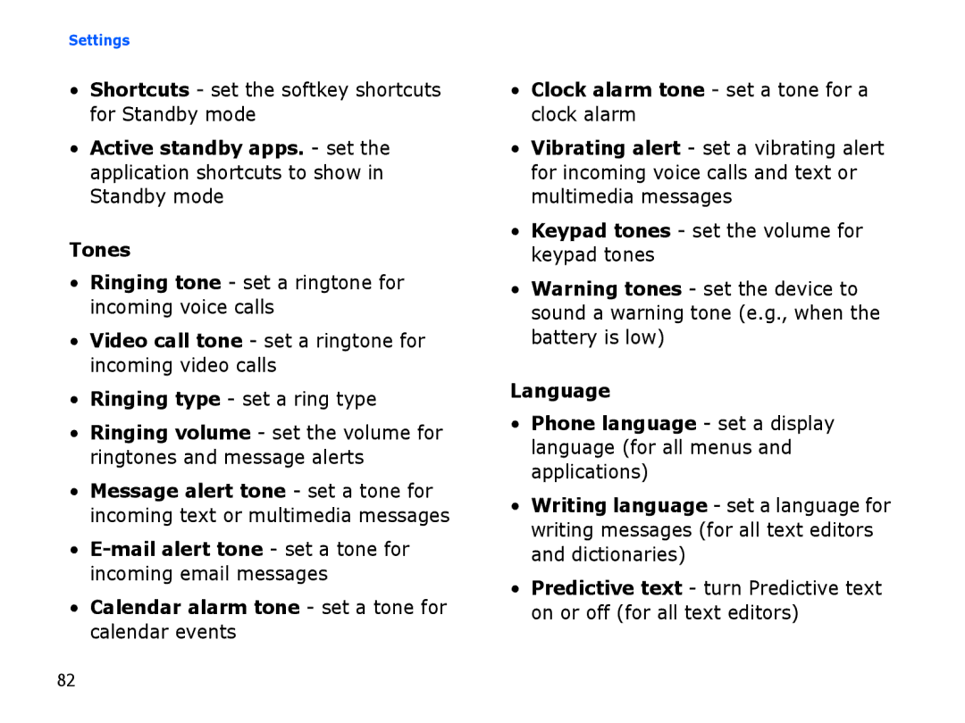 Samsung SGH-I560ZSVOMN, SGH-I560ZKVVD2, SGH-I560ZKVSFR, SGH-I560ZKVOMN Shortcuts set the softkey shortcuts for Standby mode 