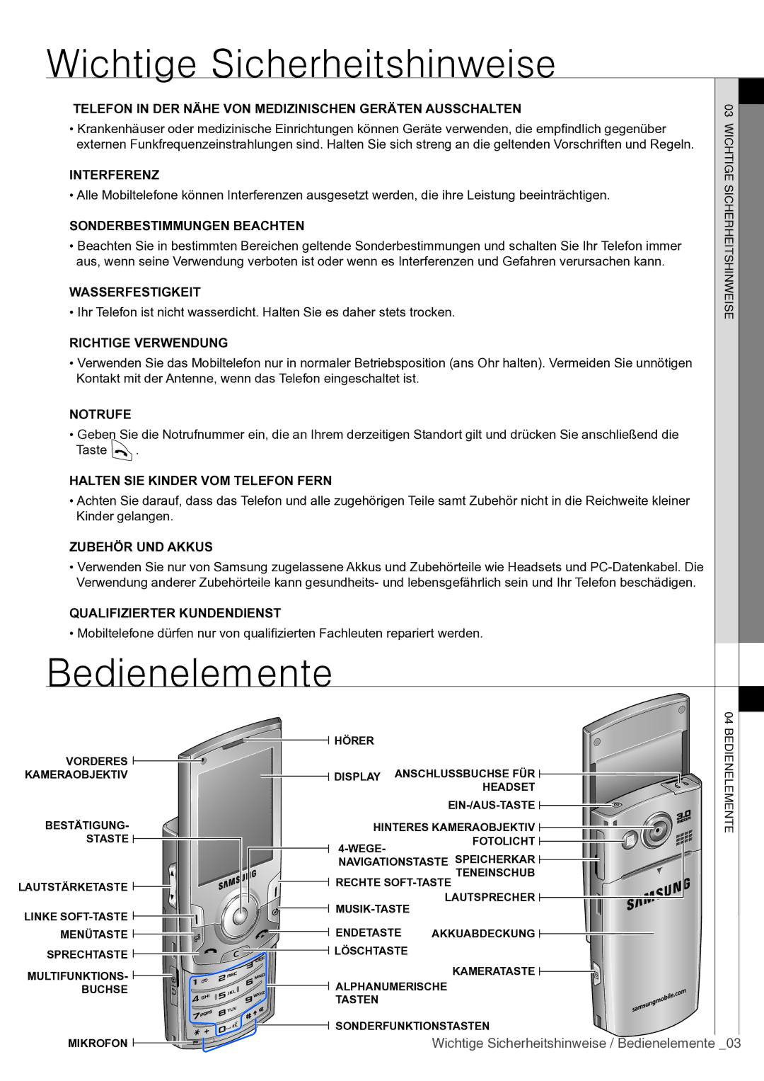 Samsung SGH-I560ZKVVD2 manual Bedienelemente 