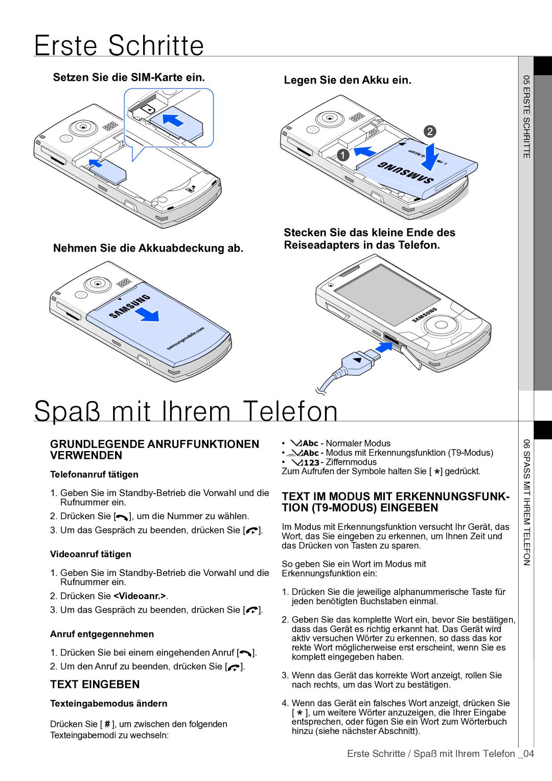 Samsung SGH-I560ZKVVD2 manual Erste Schritte, Spaß mit Ihrem Telefon 