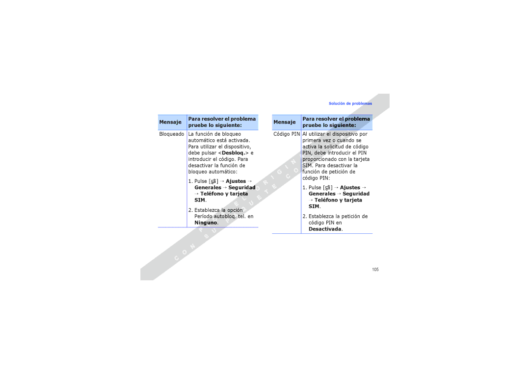 Samsung SGH-I560ZKVATL, SGH-I560ZSVATL manual Mensaje Para resolver el problema pruebe lo siguiente 