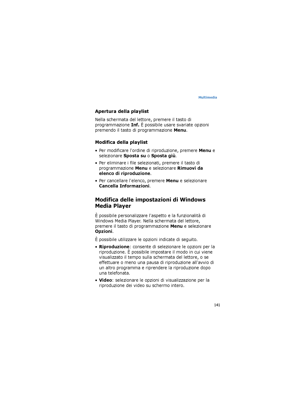 Samsung SGH-I600LKUTIM, SGH-I600LKAITV manual Modifica delle impostazioni di Windows Media Player, Apertura della playlist 