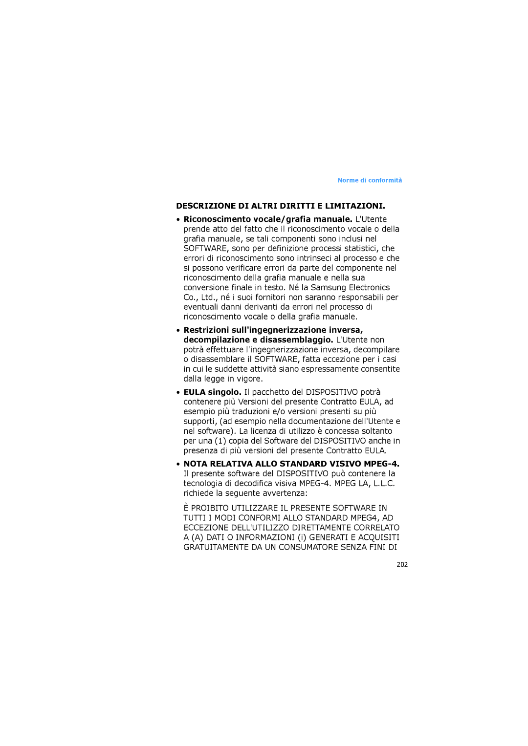 Samsung SGH-I600LSVOMN, SGH-I600LKAITV, SGH-I600LKAGOM, SGH-I600LSAITV manual Descrizione DI Altri Diritti E Limitazioni 