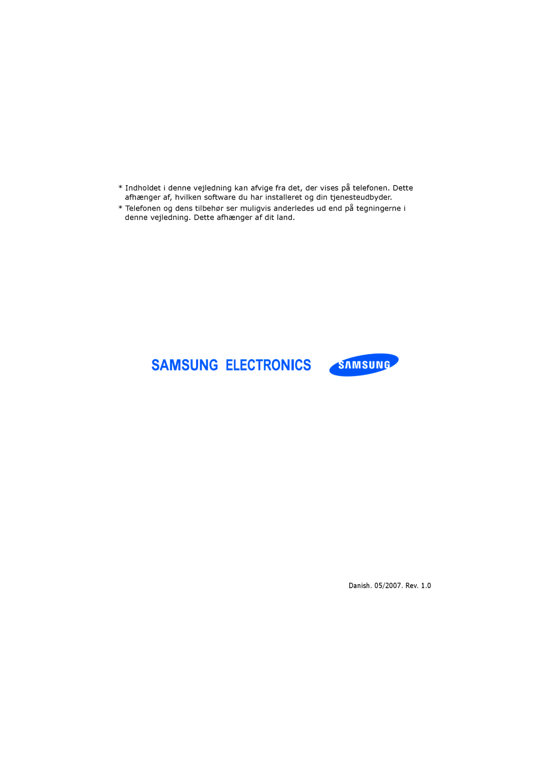 Samsung SGH-I600LKUXEE, SGH-I600LKAXEE manual Danish /2007. Rev 