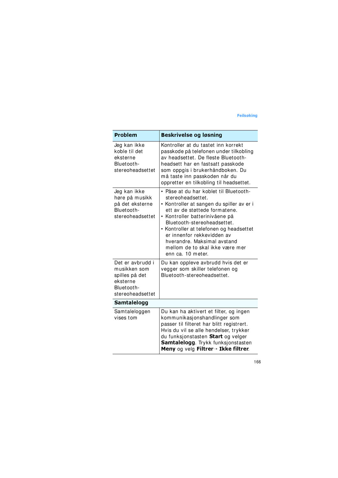 Samsung SGH-I600LKAXEE, SGH-I600LKUXEE manual Samtalelogg, Meny og velg Filtrer→ Ikke filtrer 