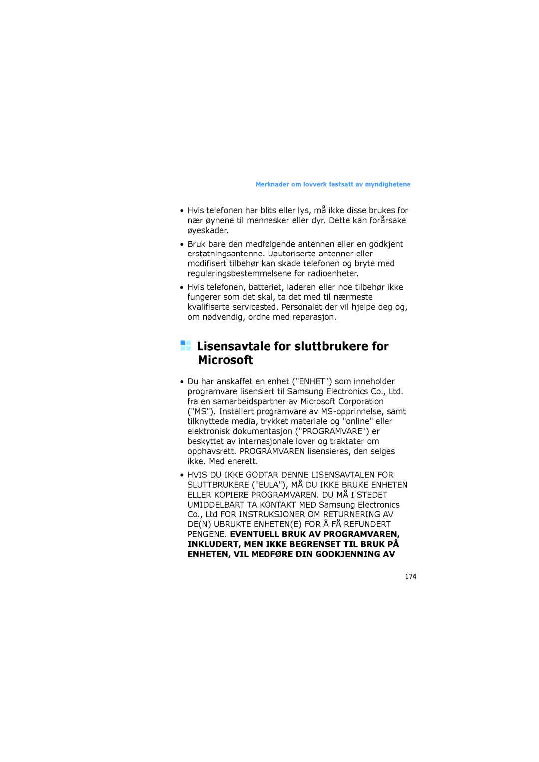 Samsung SGH-I600LKAXEE, SGH-I600LKUXEE manual Lisensavtale for sluttbrukere for Microsoft 