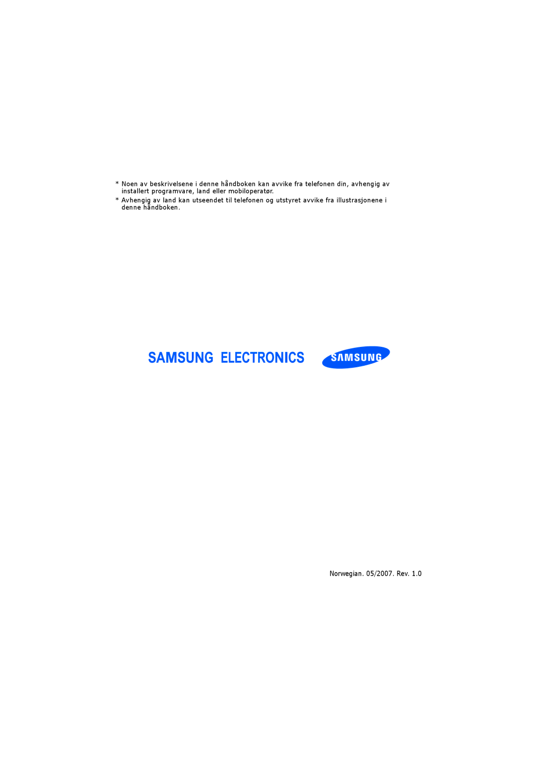 Samsung SGH-I600LKUXEE, SGH-I600LKAXEE manual Norwegian /2007. Rev 